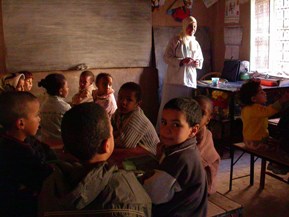 Preschool classes into the Ksar El Khorbat, south Morocco.