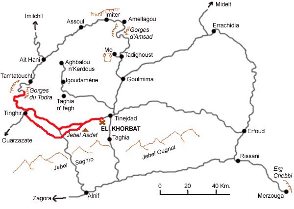 Carte du circuit dans la vallée du Todra.