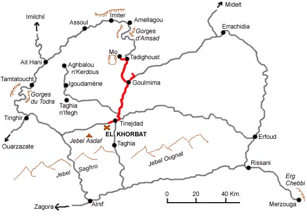 Map of the excursion to Goulmima and the Gheris valley.