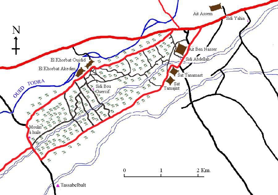 Mapa del palmerar d’El Khorbat per a passejars’hi a peu o en bici.