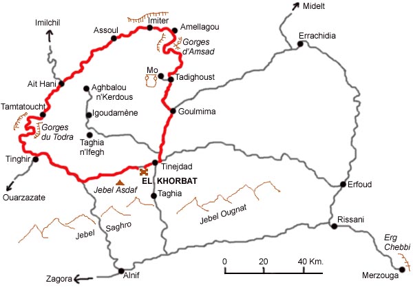 carte circuit gorges du Todra – gorges du Gheris.